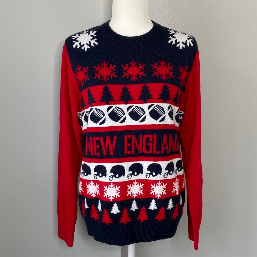 NFL New England Patriots Football Ugly Christmas Sweater, Men’s Medium